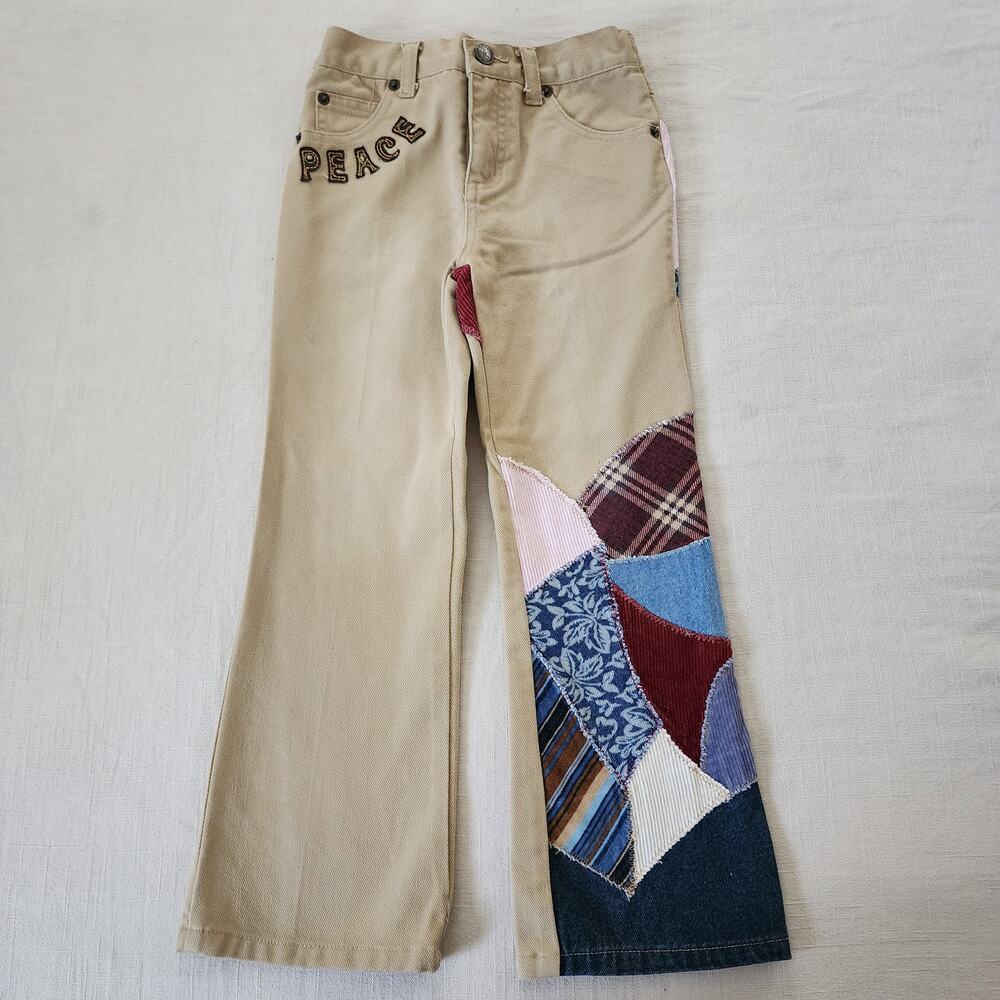 Y2k Patchwork Peace Flared Pants 5t